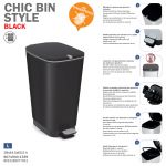 Plastový Koš na odpadky Chic Bin L - Black Matt, 50 litrů KIS