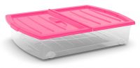 KIS Plastový úložný Spinning Box XL průhledný, Růžové víko, 56 L