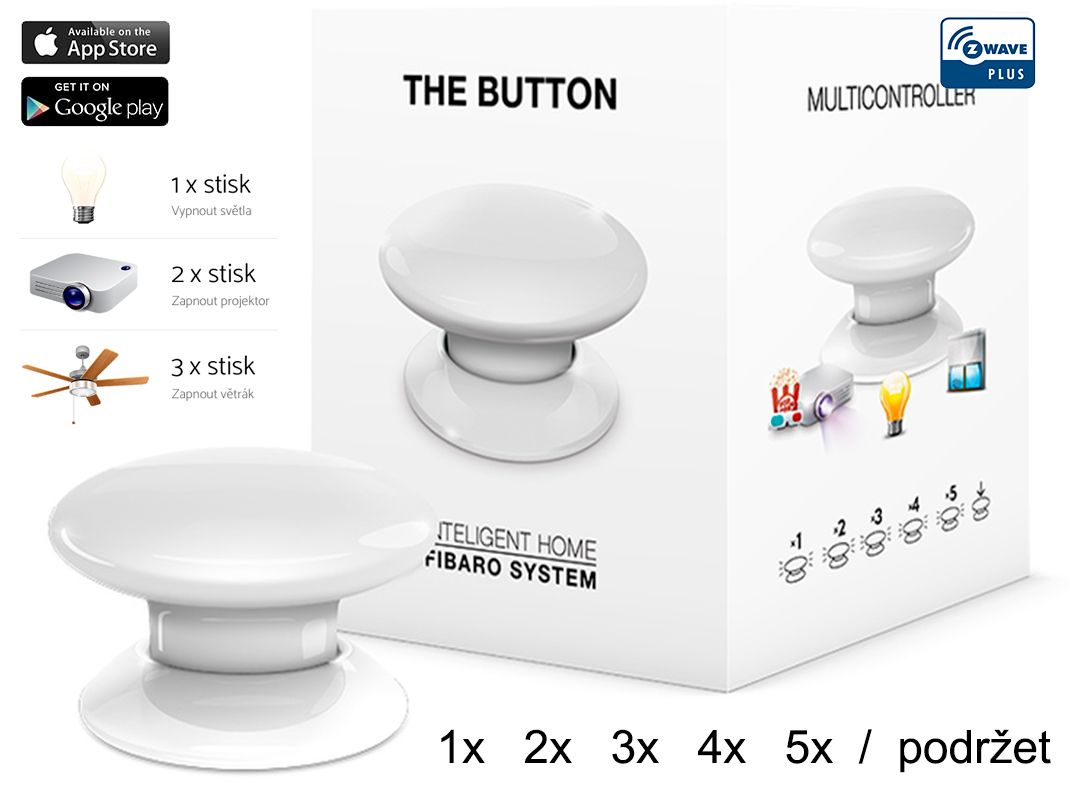 Fibaro Bezdrátové tlačítko, Z-Wave Plus, bílé