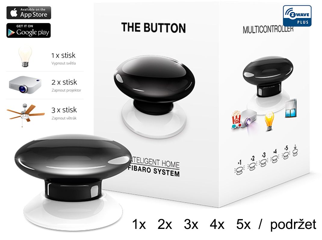 Fibaro Bezdrátové tlačítko, Z-Wave Plus, černé