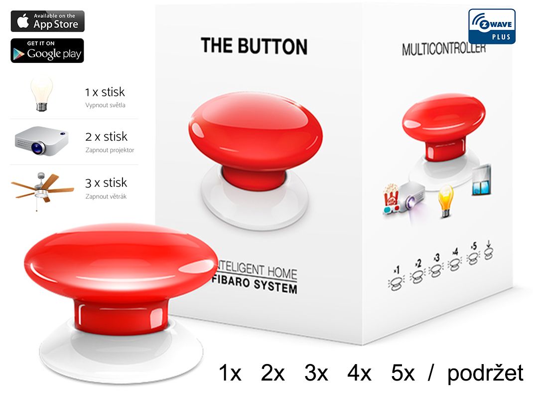 Fibaro Bezdrátové tlačítko, Z-Wave Plus, červené