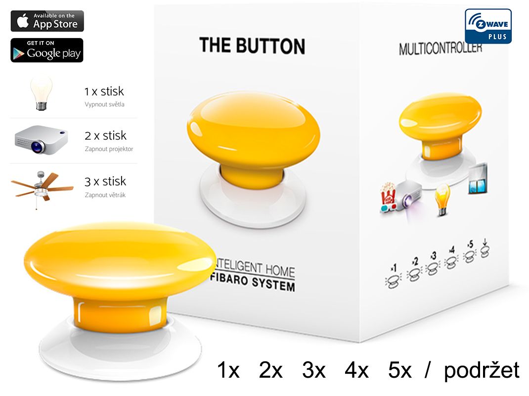 Fibaro Bezdrátové tlačítko, Z-Wave Plus, žluté