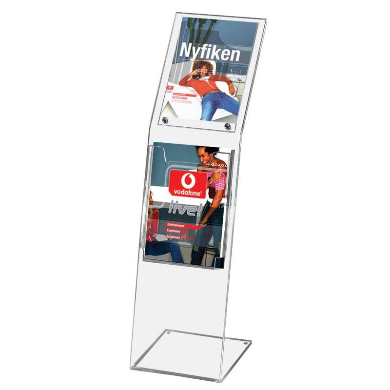 Elegantní čirý panelový stojan se zásobníkem na letáky A-Z Reklama CZ