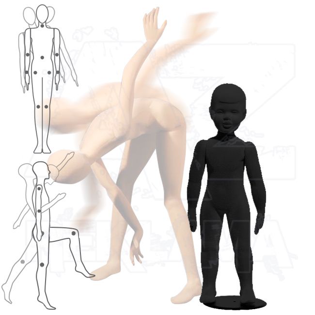 Dětská Pohybovatelná figurína - 2 až 3 roky - Černá s prolisovanými vlasy A-Z Reklama CZ