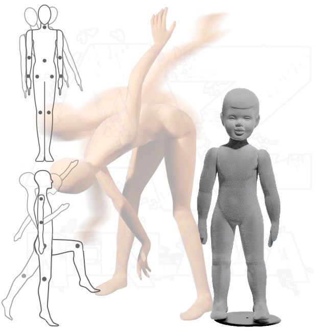 Dětská Pohybovatelná figurína - 2 až 3 roky - Šedá s prolisovanými vlasy A-Z Reklama CZ
