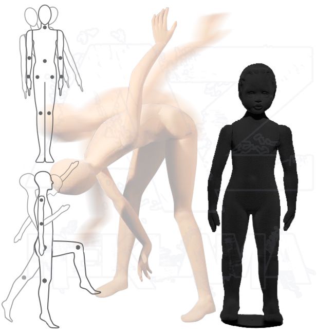 Dětská Pohybovatelná figurína - 3 až 4 roky - Černá s prolisovanými vlasy A-Z Reklama CZ