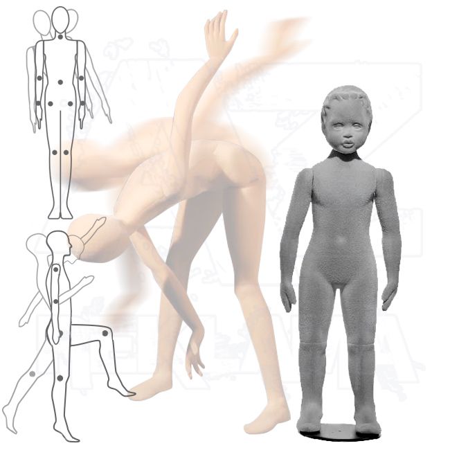 Dětská Pohybovatelná figurína - 3 až 4 roky - Šedá s prolisovanými vlasy A-Z Reklama CZ