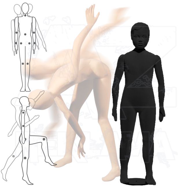 Dětská Pohybovatelná figurína - 4 až 5 let - Černá s prolisovanými vlasy A-Z Reklama CZ