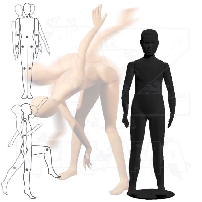 Dětská Pohybovatelná figurína - 8 let - Černá s prolisovanými vlasy A-Z Reklama CZ