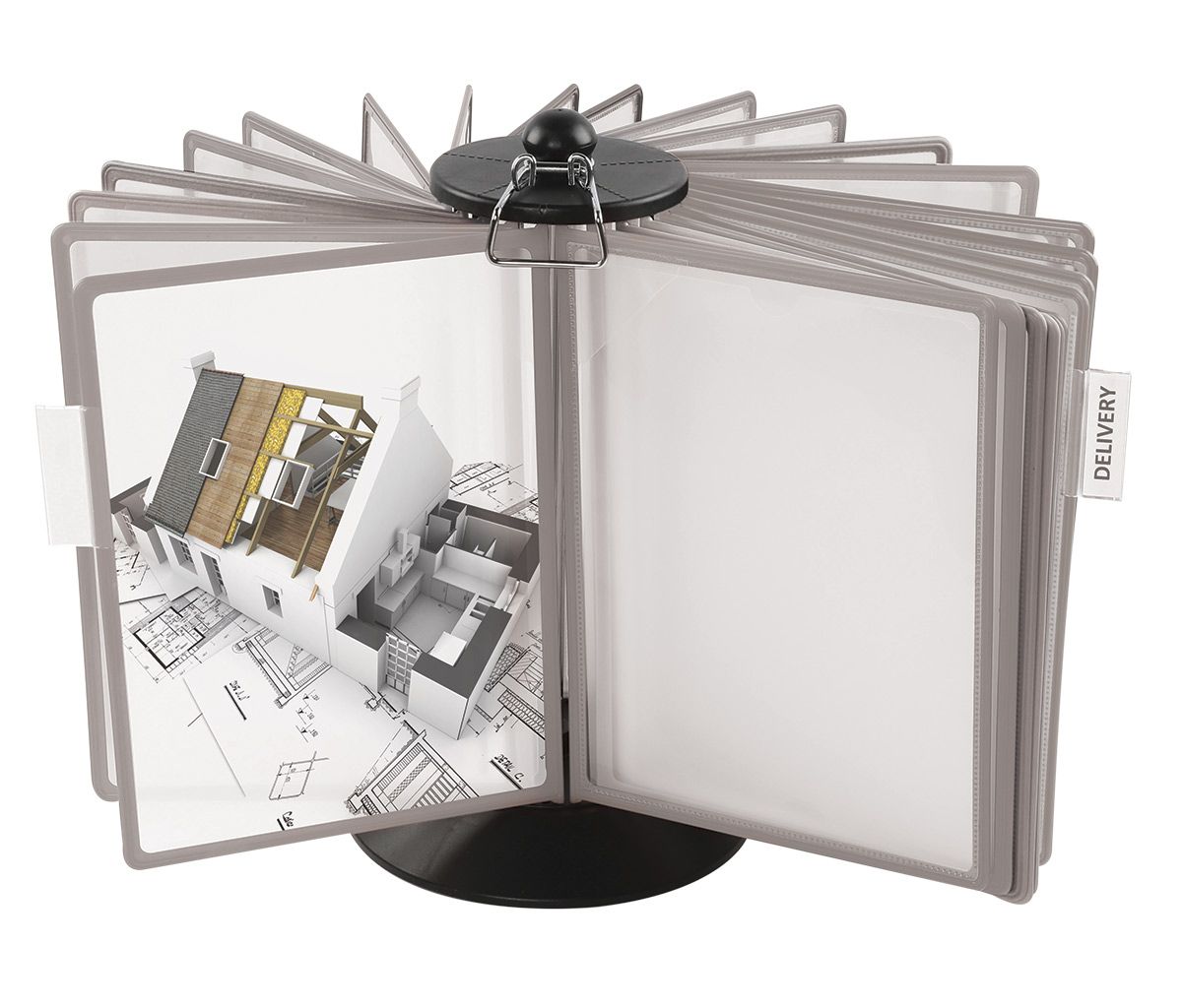 Otáčecí stolní listovací soubor včetně 50 šedých kapes A4 A-Z Reklama CZ