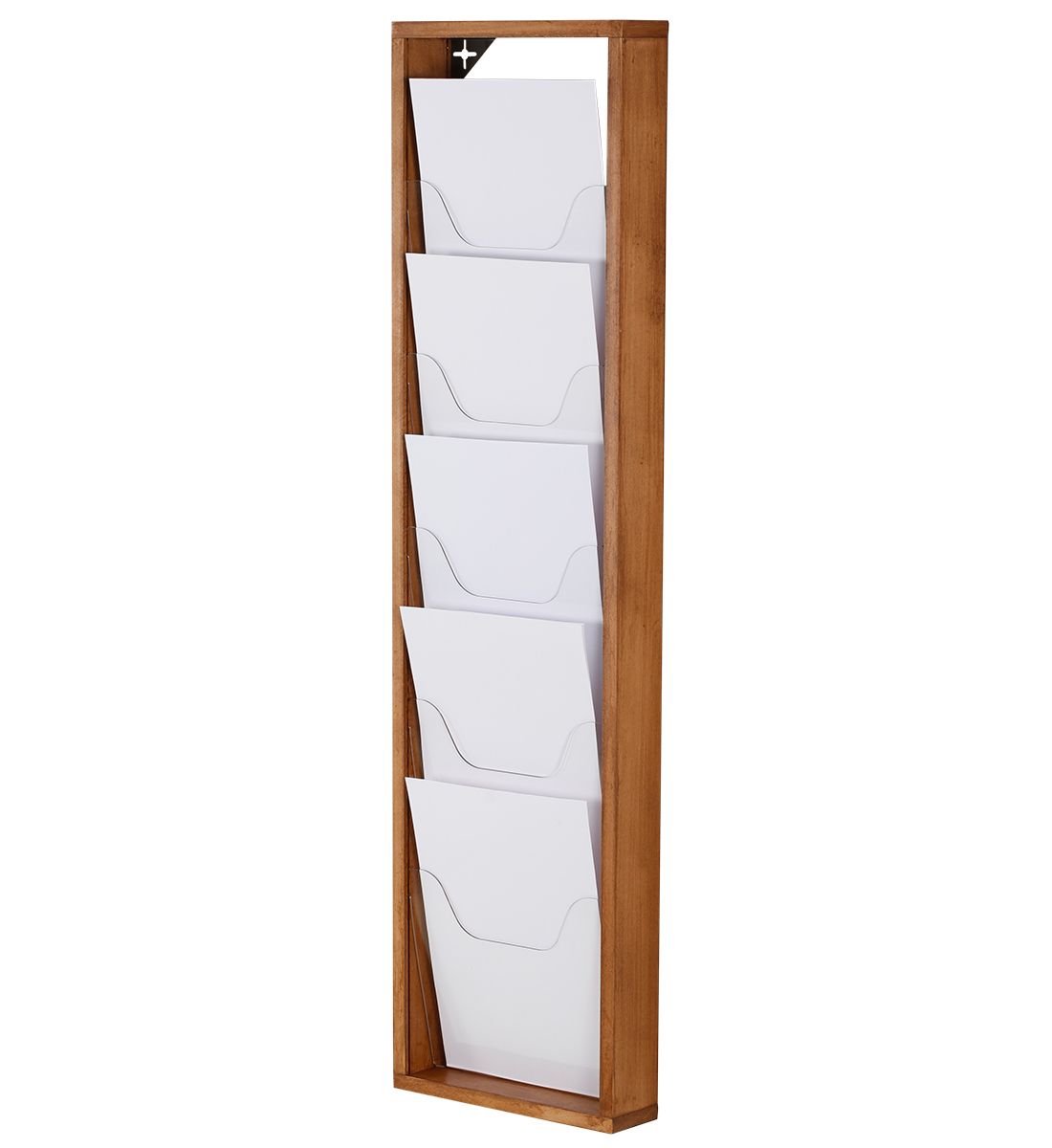 Dřevěný nástěnný zásobník na A4 letáky 1x5 boxů - Tmavě hnědý A-Z Reklama CZ