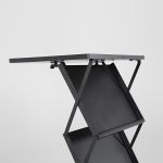 Černý skládací stolek s hnědou dřevěnou deskou a zásobníky na 6x A4 A-Z Reklama CZ