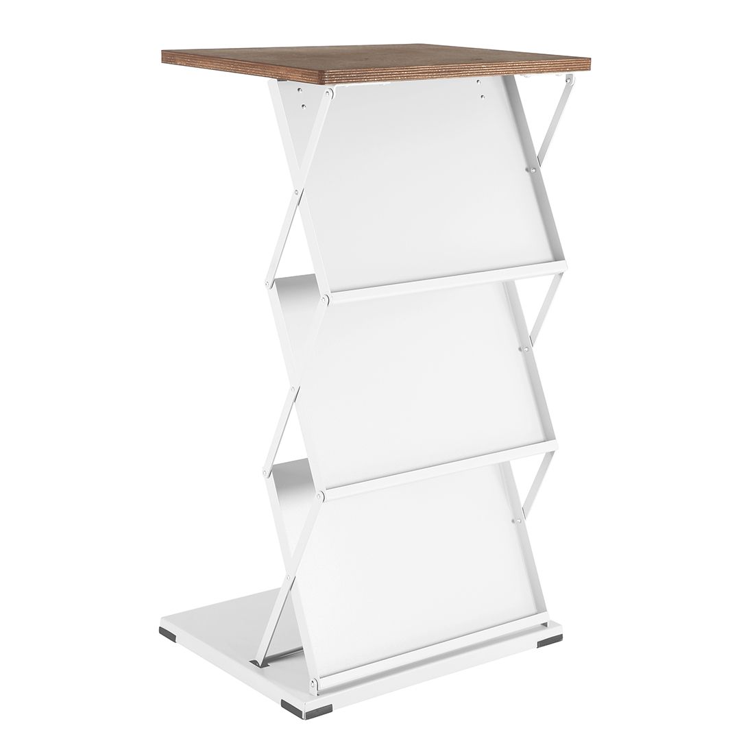 Bílý skládací stolek s hnědou dřevěnou deskou a zásobníky na 6x A4 A-Z Reklama CZ