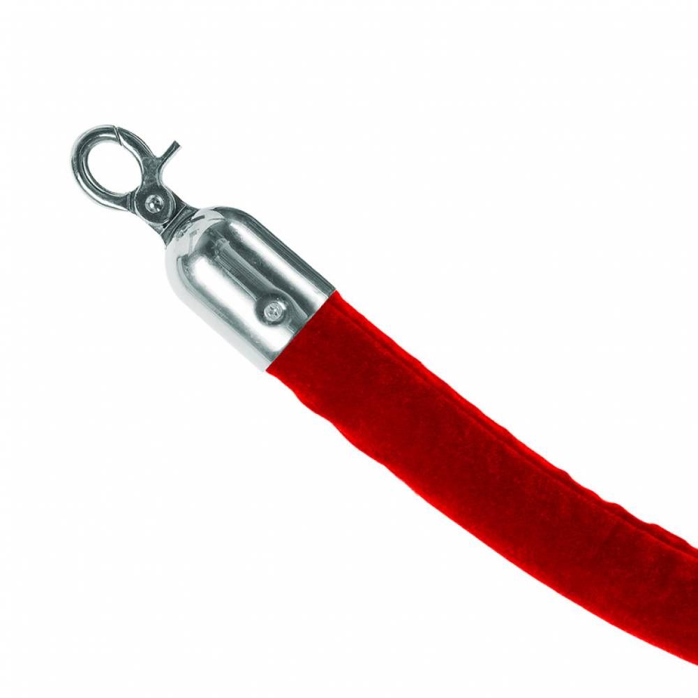 Červený provaz na barierový sloupek, koncovky Chrom A-Z Reklama CZ