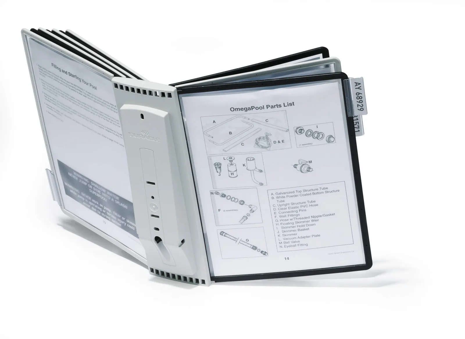 SHERPA nástěnný držák s 10 černo šedými kapsami A4 DURABLE
