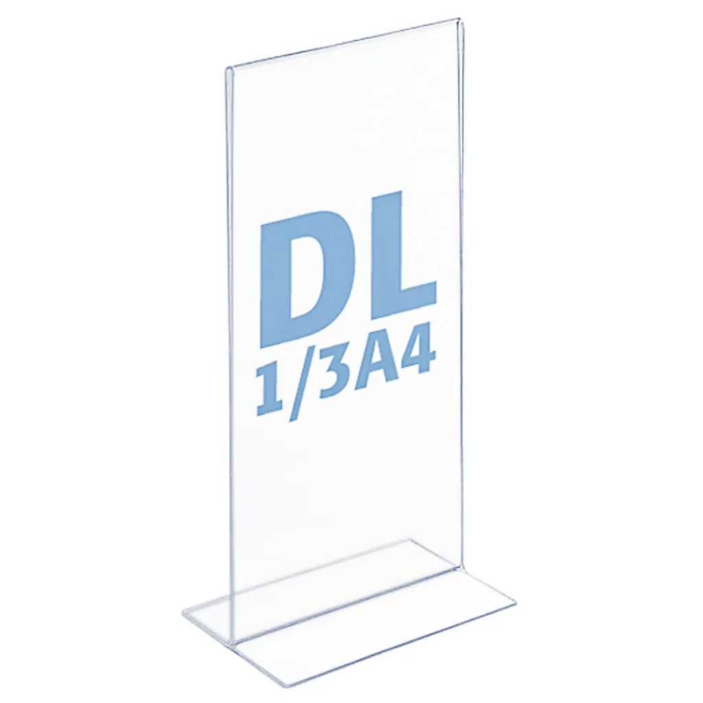 Plastový stojánek na 1 list - Tvar T - DL 1/3A4 na výšku A-Z Reklama CZ