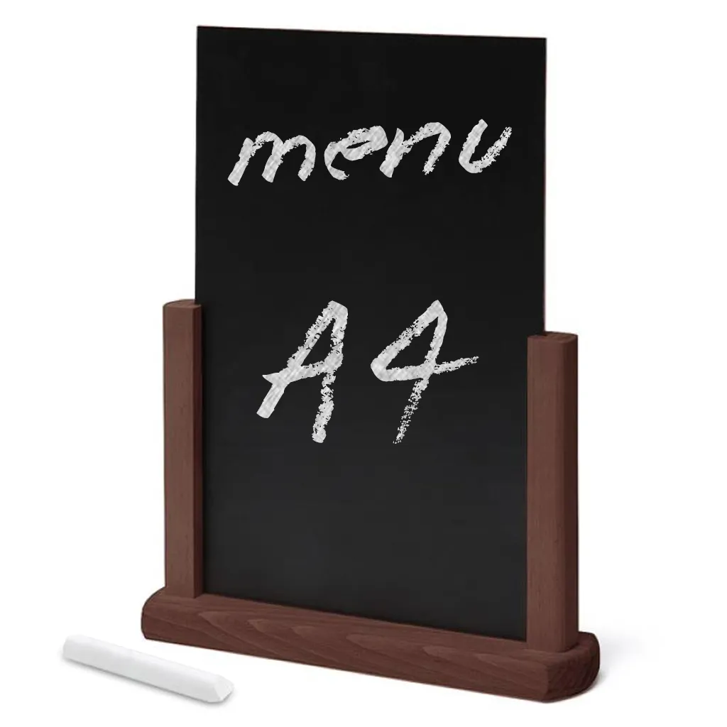 Dřevěný popisovatelný menu stojánek A4 - Tmavě hnědý A-Z Reklama CZ