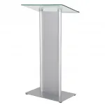 Řečnický pult se skleněným stolkem a čelním panelem - Stříbrná základna A-Z Reklama CZ