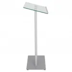 Řečnický pult se skleněným stolkem a čelním panelem - Stříbrná základna A-Z Reklama CZ