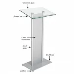 Řečnický pult se skleněným stolkem a čelním panelem - Stříbrná základna A-Z Reklama CZ