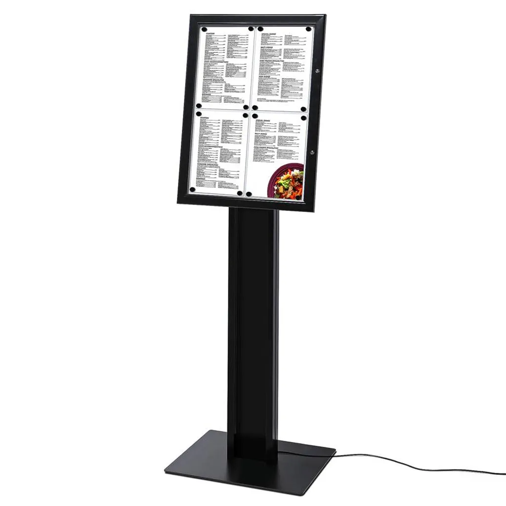 Černá světelná stojící vitrínka na restaurační menu 4xA4 A-Z Reklama CZ