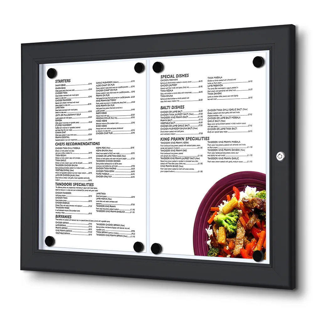 Elegantní Černá Menu vitrína na stěnu pro 2xA4 listy A-Z Reklama CZ