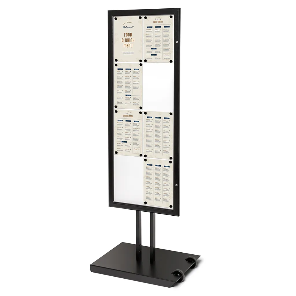 Jednostranný menu stojan s vitrínou 8x A4 - černý A-Z Reklama CZ