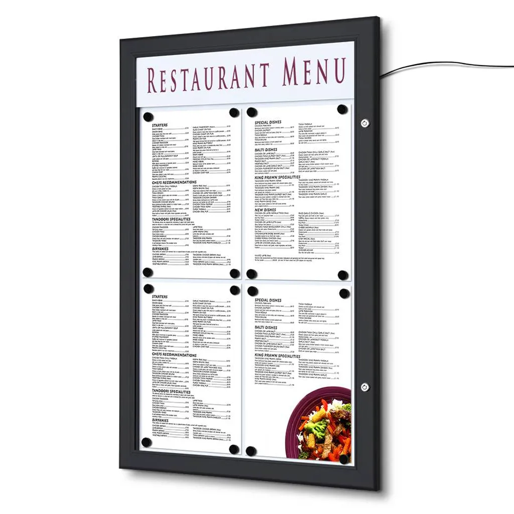 Venkovní prosvětlená LED vitrína na Menu 4xA4 - Černá A-Z Reklama CZ