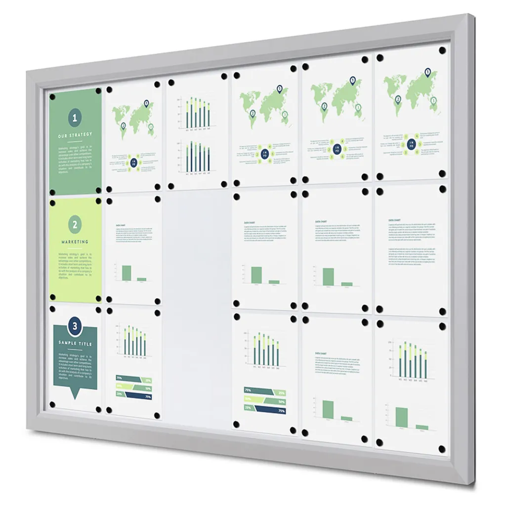 Venkovní uzamykatelná vitrína Slim 18x A4 - Stříbrná A-Z Reklama CZ