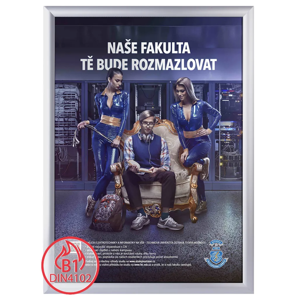 Plakátový rám s protipožární certifikací B1 profil 25 mm - Ostrý roh A2 A-Z Reklama CZ