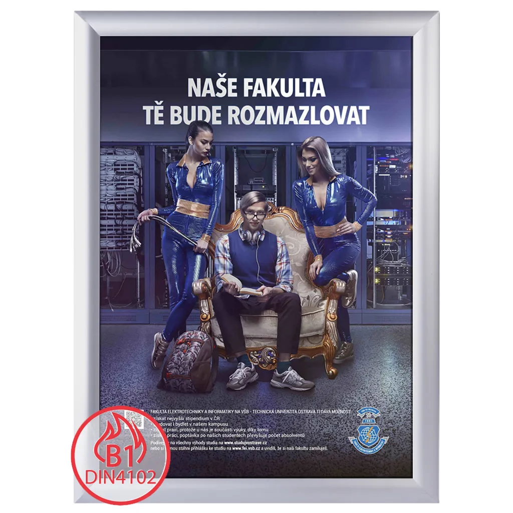 Plakátový rám s protipožární certifikací B1 profil 25 mm - Ostrý roh A3 A-Z Reklama CZ