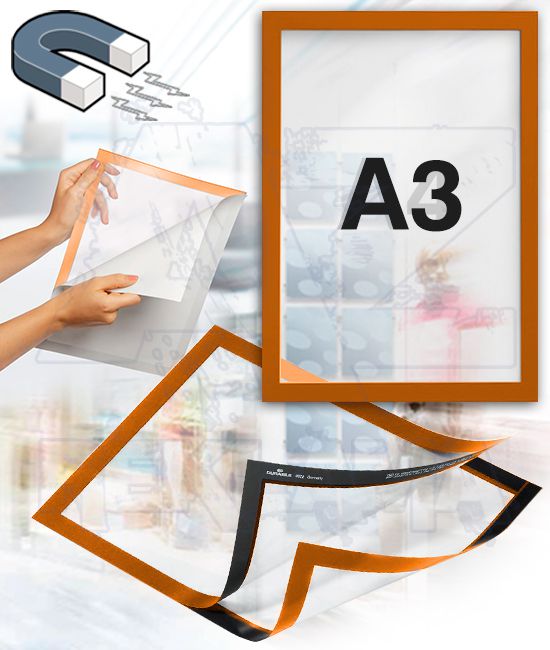 Samolepící magnetický rám DURAFRAME A3 - oranžový DURABLE
